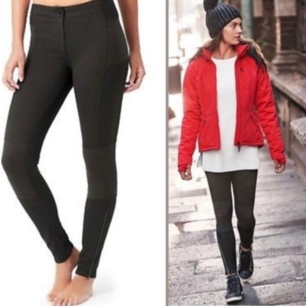 Athleta Black Trailsetter Ponte Motion Moto Ankle Zipper Legging Pants